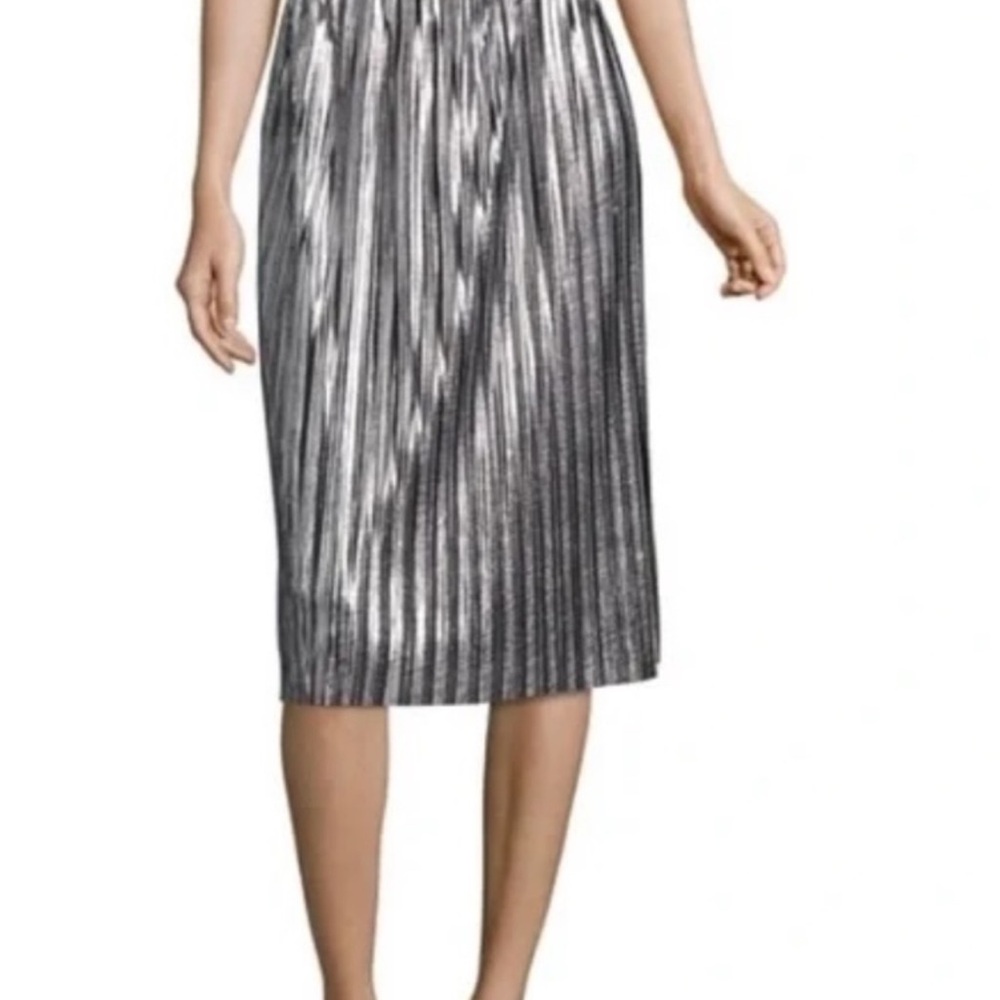 NWT Silver Midi Pencil Skirt with Pleats for Cocktail